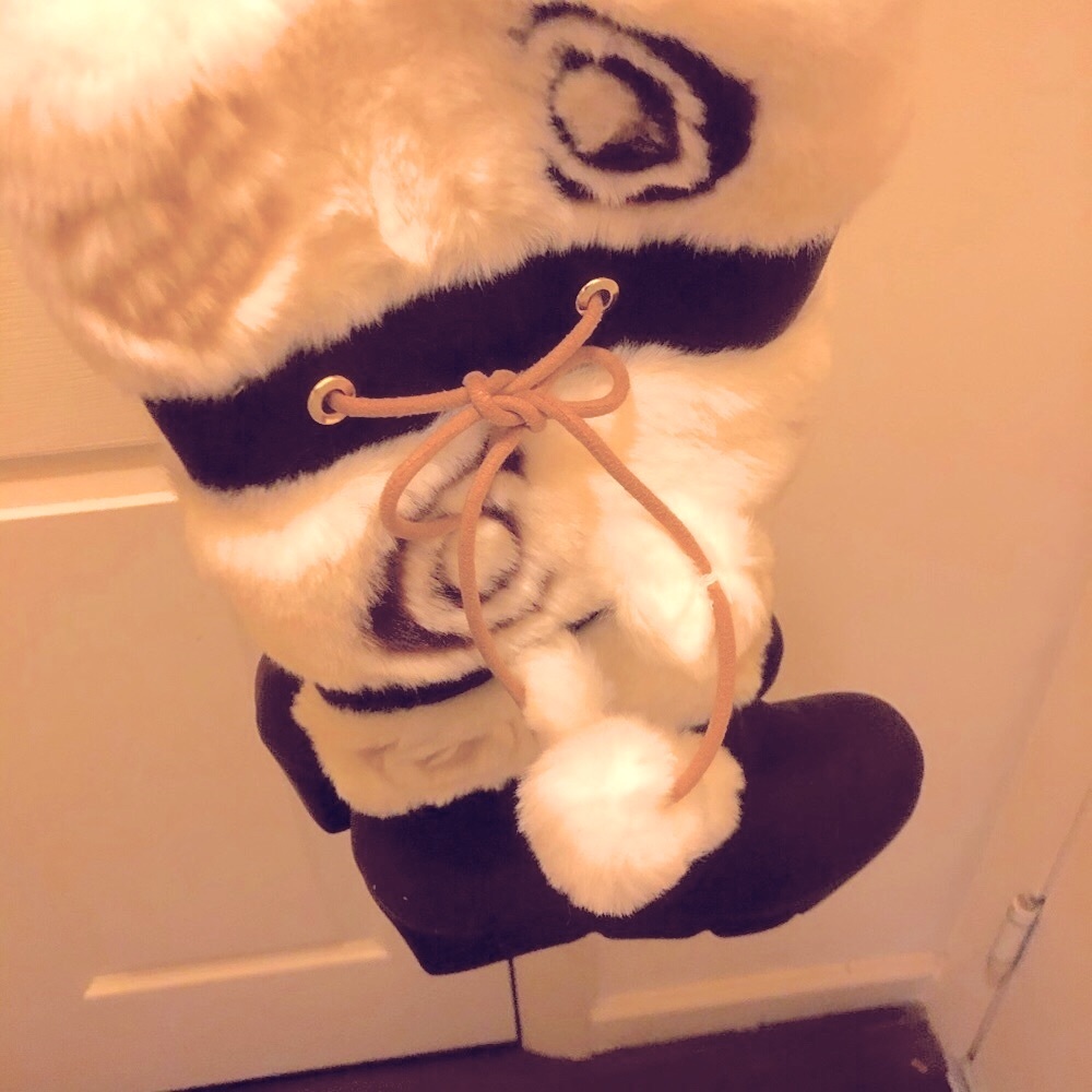 Rockawear Pom Pom Styled Suede Wedge Heel & Faux Fur Boots.